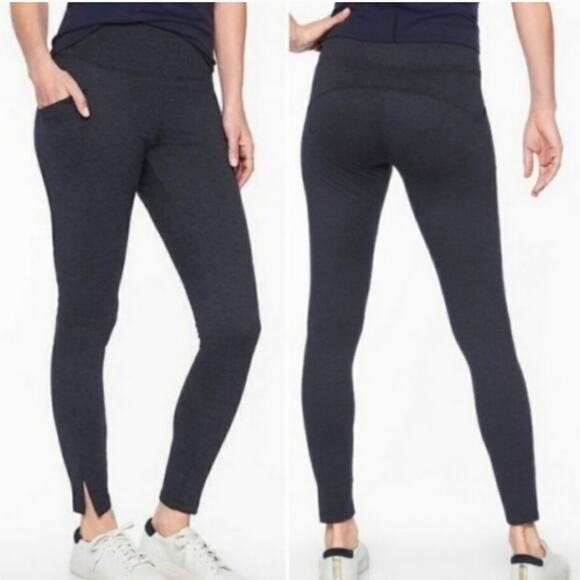 Athleta Pants Herringbone Mercer Tights Leggings Navy Blue Ankle Slit Size S - Picture 1 of 16